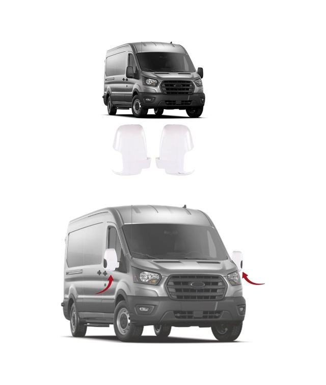 Ford Transit Uyumlu 2014-2023 Krom Ayna Kapağı 2 Parça Paslanmaz Çelik
