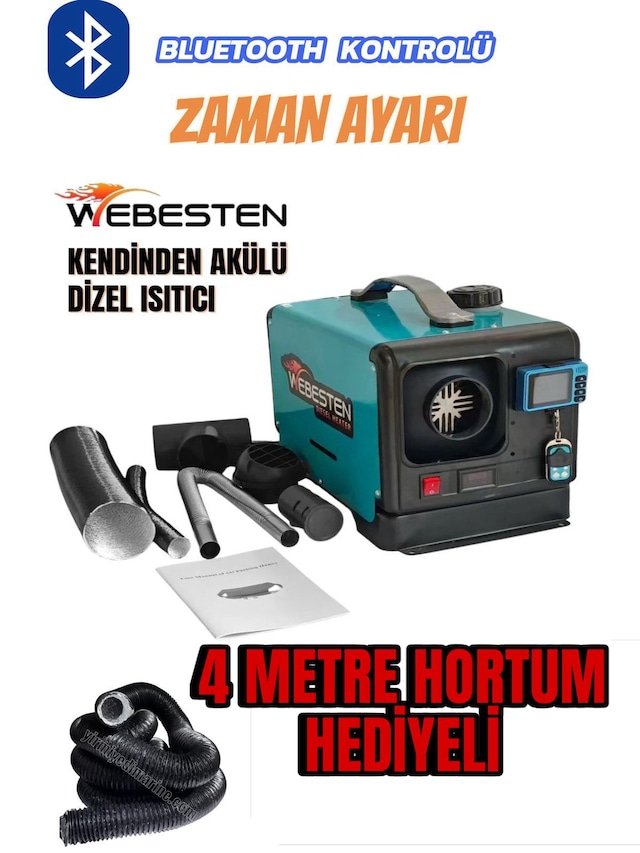 Webesten Taşınabilir Akülü Dizel Isıtıcı 12/24/220v Bluetooth'lu Serisi 4 Metre Hortum Hediyeli 01