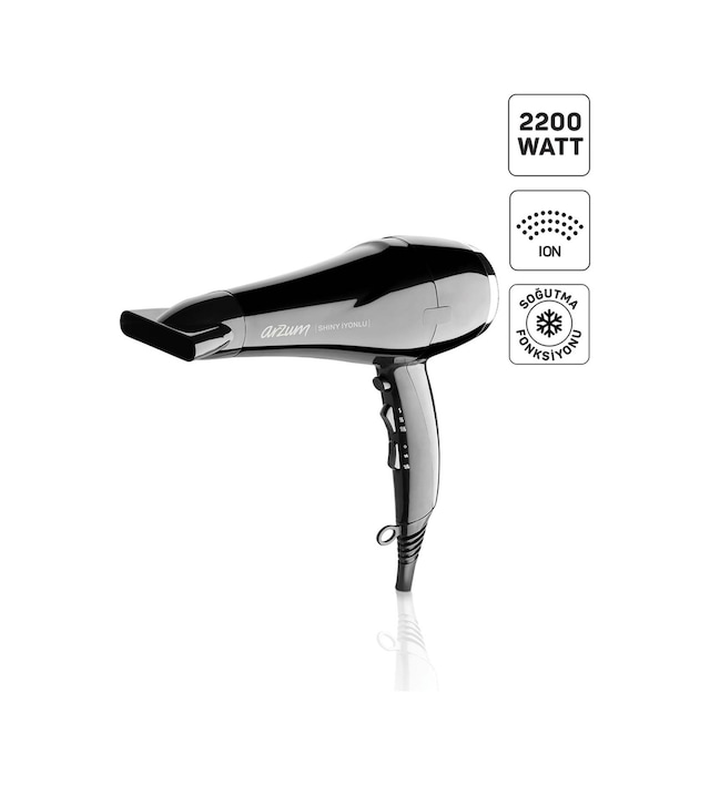 Arzum AR5007 Shiny İyonlu Saç Kurutma Makinesi, Difüzörlü Başlıklı, 2200W, Siyah