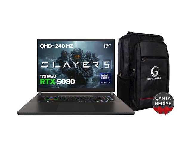 Game Garaj Slayer5 9XL-5080 C1 u9-275HX 32 GB 1 TB SSD RTX5080 17" QHD+ IPS Dos Dizüstü Oyuncu Bilgisayarı