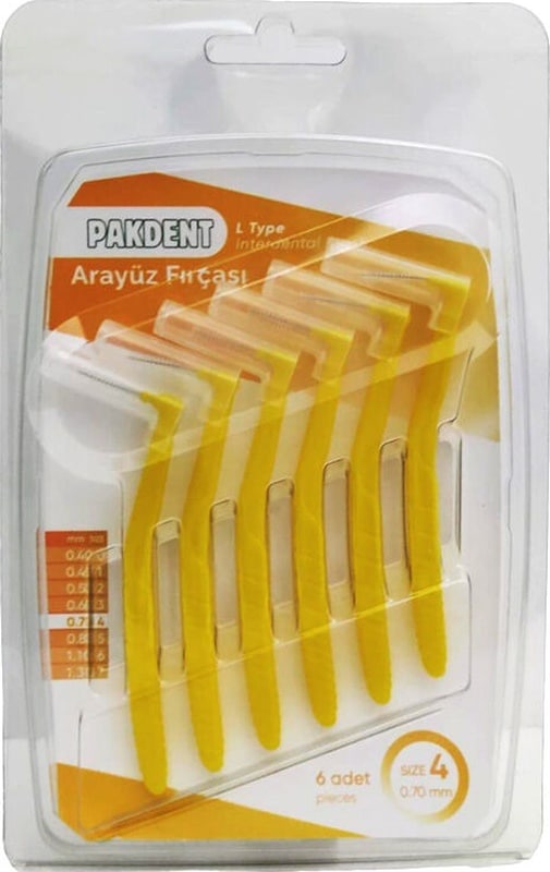 Pakdent L Tipi Arayüz Fırçası - Sarı 0,70 Mm