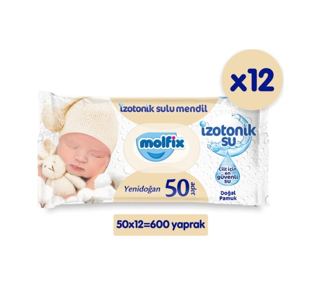 Molfix Izotonik Sulu Mendil Yenidoğan 50 Li X 12 Adet 600 Yaprak