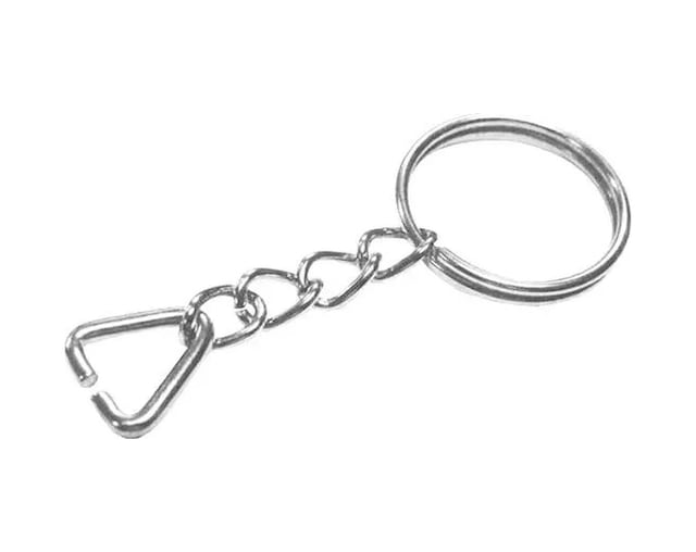 Ers Anahtarlık Halkası, Halka + Zincir + Üçgen, 24mm, Gümüş, Nikel, 1 Adet