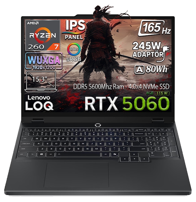 Lenovo Legion 5 15AHP10 83M00070TR R7-260 24 GB 1 TB  SSD RTX5060 15.3" Dos WUXGA Dizüstü Bilgisayar