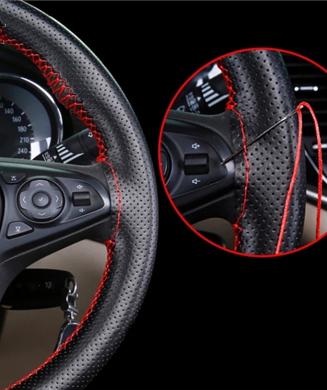 Renault 19 Europa Uyumlu Dikmeli Direksiyon Kılıfı Noktalı Kırmızı Ipli 38cm 10cm