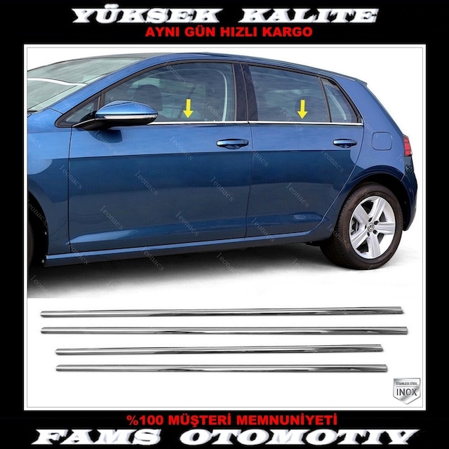 Vw Golf 7 Paslanmaz Krom Cam Çıtası 4 Prç 2012-2019 Arası