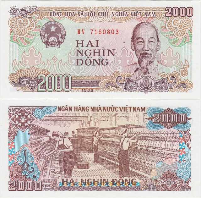 Vietnam 2000 Dong 1988 Ho Chi Minh Portreli Çil.