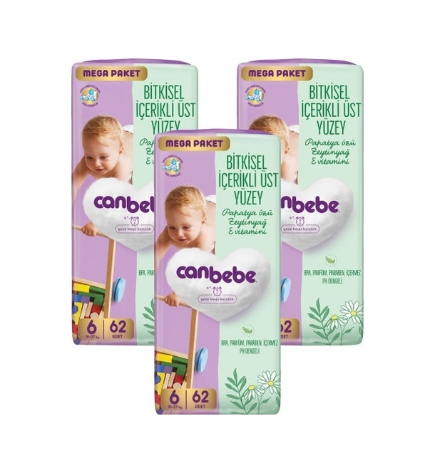 Canbebe Bebek Bezi Mega Paket 6 Beden Xl 15-27kg 62 Li X 3 Ade PKT 3'lü