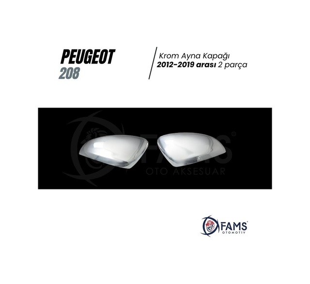 Peugeot 208 Krom Ayna Kapağı 2 Parça 2012-2019 Arası Paslanmaz Çelik