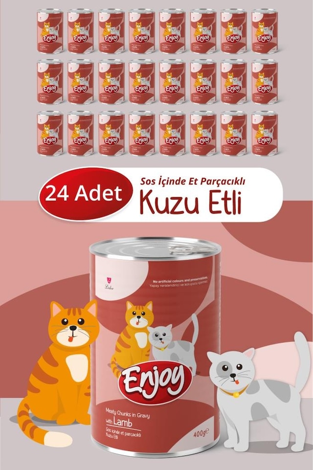 Enjoy Kuzu Etli Kedi Konservesi Sos İçinde Et Parçacıklı 400 Gr X24