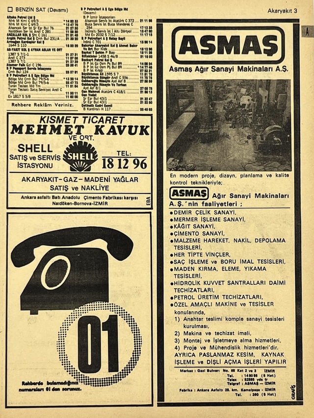 İzmir 1982-1983 Meslek Reklam İlanı Efemera S3 Teşhir Ürün