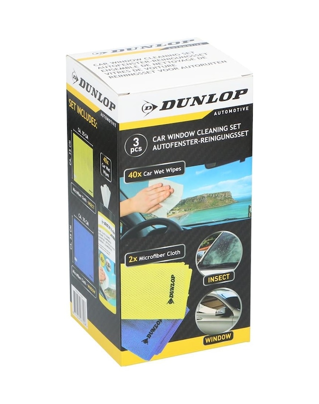 Dunlop Dun103 Cam Temizlik Seti 2 Adet Mikrofiber Bez 35x35 Cm 250 G/m² + 40 Adet Temizleme Mendili