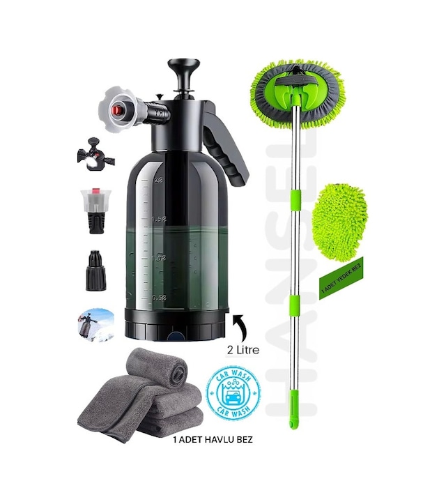 3'lü Set Ultra Basınçlı Oto Yıkama Pompası Köpük Yapıcı +mikrofiber Bez+şönil Araba Yıkama Fırçası