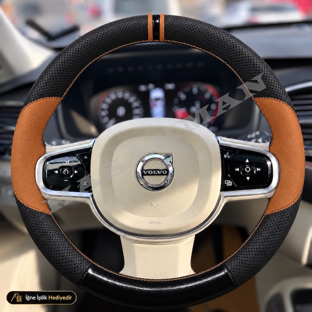 Volvo Xc60 Dikme Direksiyon Kılıfı Delikli Deri Parlak Siyah Taba Detay Çift Yüzük Ve Dikiş Spa Platformu-momentum-ınscription-plus 2017-2026