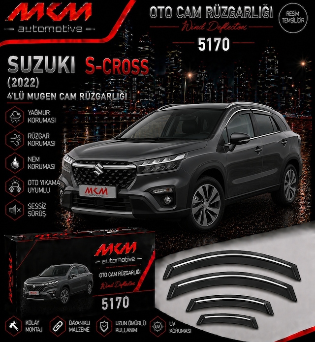 Suzuki S-cross 4'lü Mugen Cam Rüzgarlığı Kromlu