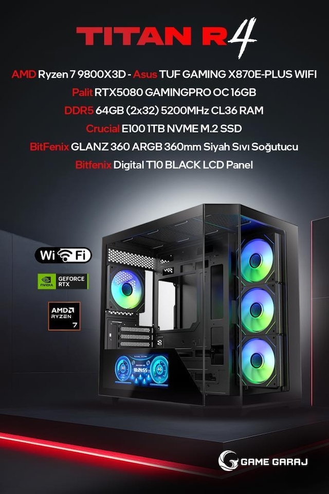 Game Garaj TITAN-R4 Ryzen 7 9800X3D RTX 5080 64GB RAM 1TB SSD