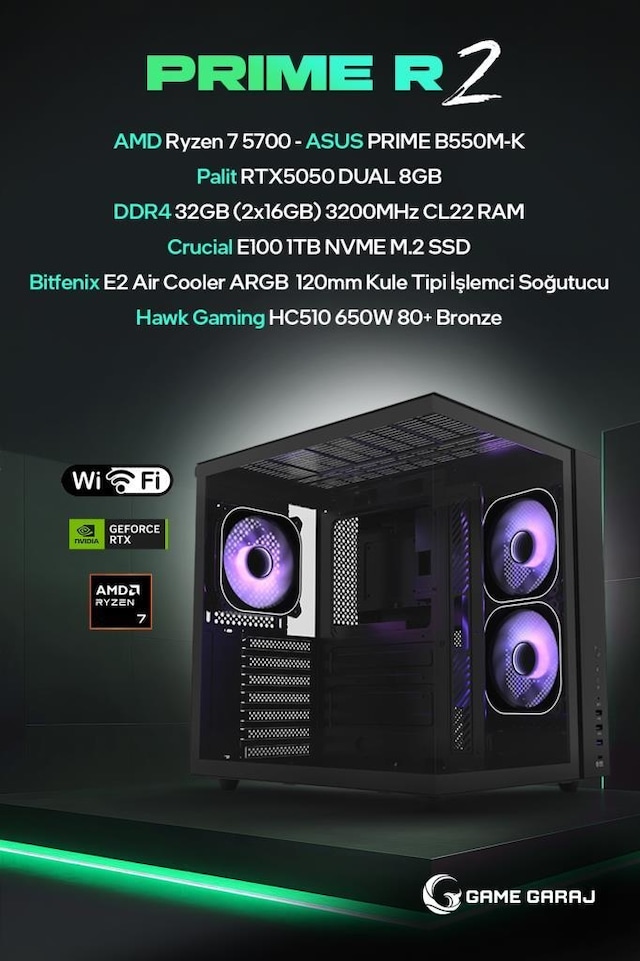 Game Garaj PRIME-R2 Ryzen 7 5700 RTX 5050 32GB RAM 1TB SSD