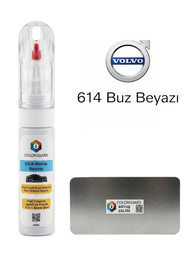 Volvo 614 Buz Beyazı İğneli Ve Fırçalı Özel Tasarım Şişe Rötuş Boyası Ve Profesyonel Rötuş Çeliği Seti