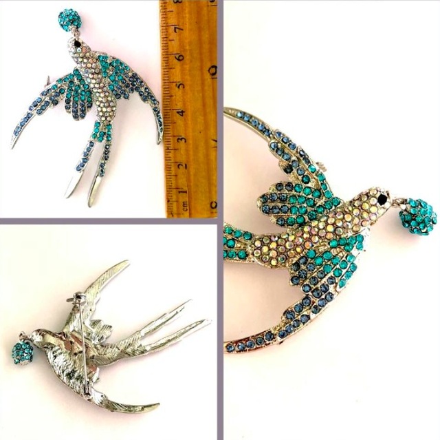 Omeniv Kristal Kaplı Kırlangıç Broş İğne Vintage Retro Tarz 36970536 Teşhir Ürün