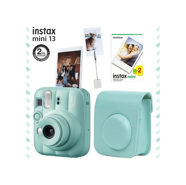 Instax Mini 13 Fotoğraf Makinesi Deri Çanta Kıskaç + 20'li Film Hediye Seti