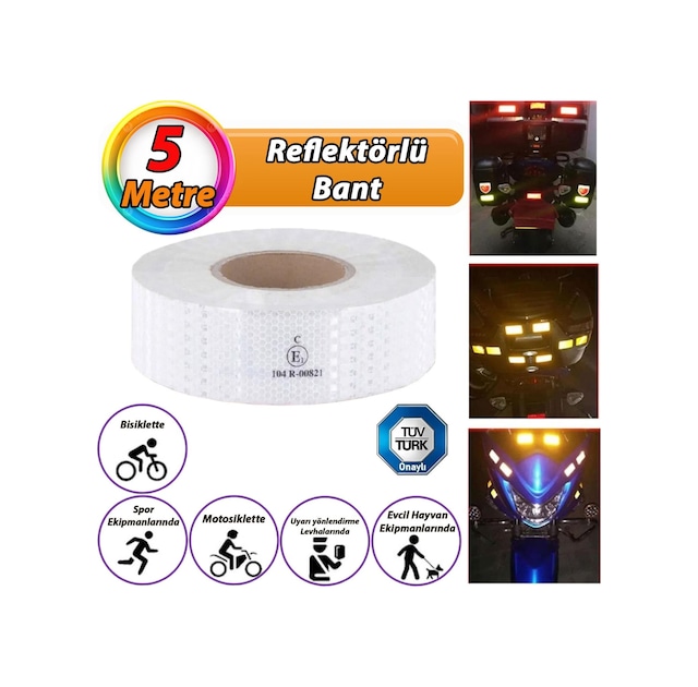 5 Mt Reflektörlü Reflektif Fosforlu Araç Oto Kamyon Şerit Bant Tüvtürk Onaylı Düz Beyaz İkaz Bandı