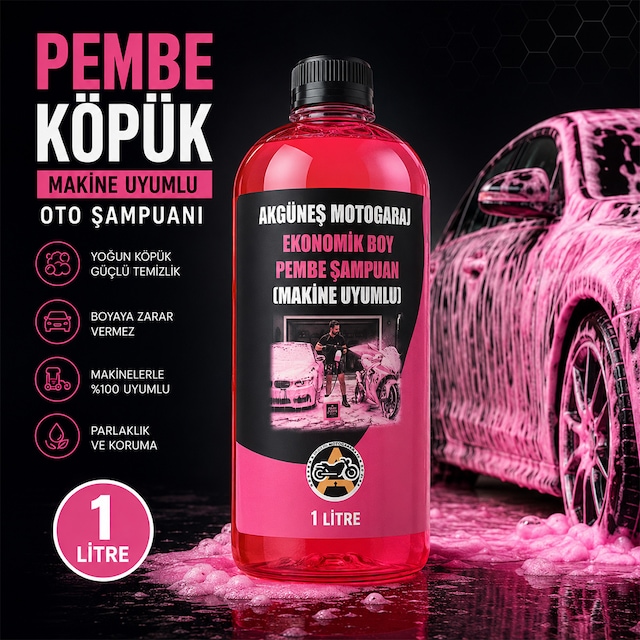 Akgüneş Motogaraj 1 Lt Pembe Köpük Oto Şampuanı Konsantre 100 Kat Seyreltilebilir Makine Uyumlu Araç Ve Motosiklet Şampuanı Yerli Üretim