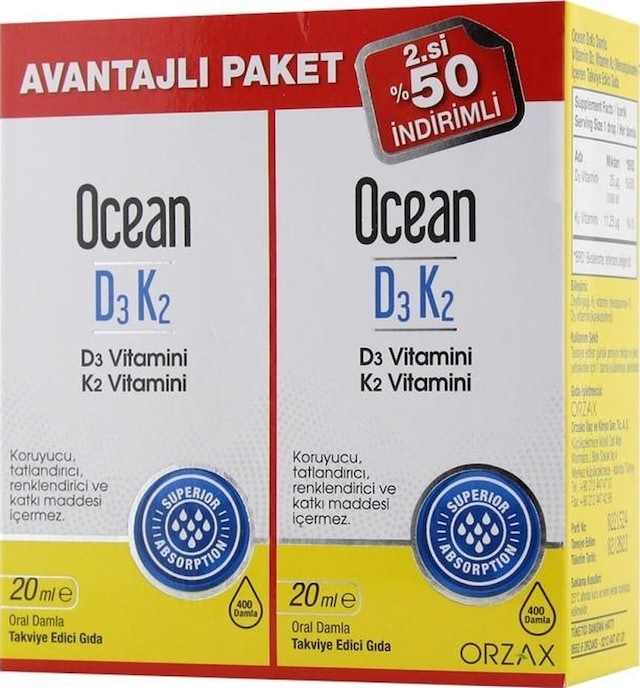 Ocean Vitamin D3K2 Damla 20 ML 2'li Avantaj Paket