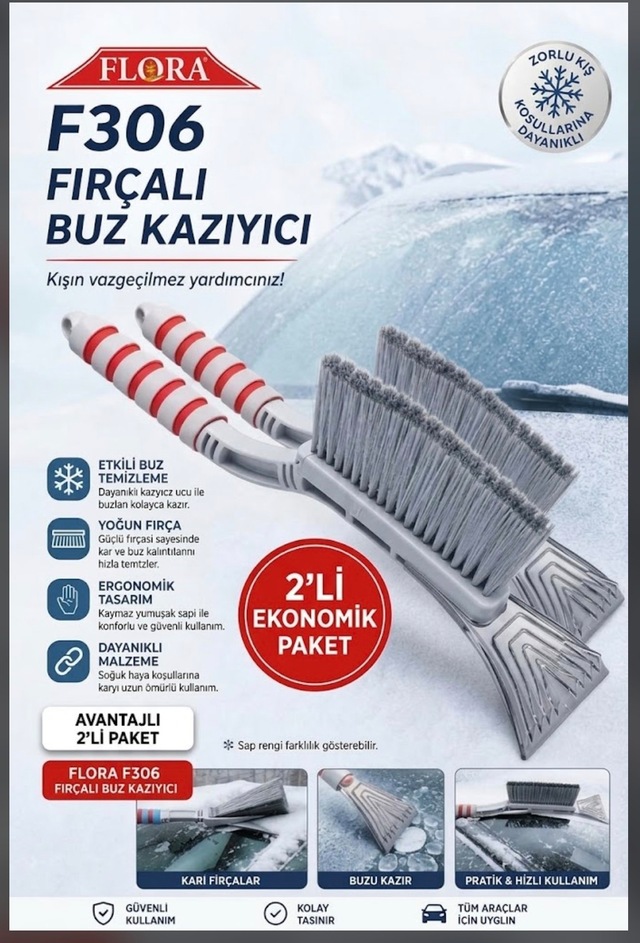 Fırçalı Ve Kırıcılı Lüks Buz Kazıyıcı 2'li Ekonomik Paket Çok Renkli