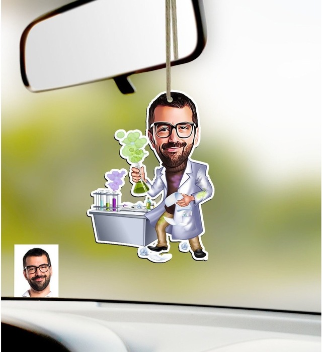 Kişiye Özel Bay Kimya Mühendisi Karikatürlü Ahşap Araba Dikiz Ayn (435822390)
