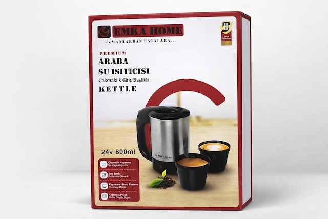 Aksu Emka Home 24v 800ml Araç Kettle Su Isıtıcı Çakmaklık Girişli Paslanmaz Çelik Gösterge Işıklı