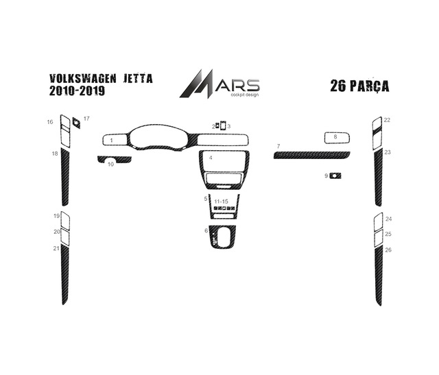 Volkswagen Jetta Torpido Kaplama 2011-2016 26 Parça Karbon