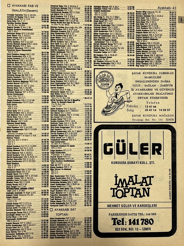 İzmir 1982-1983 Meslek Reklam İlanı Efemera S43 Teşhir Ürün