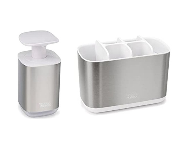 Joseph Joseph Bathroom Beauties - 2 Parçalı Lavabo Seti, Büyük Diş Fırçası Tutuculu Ve Hijyenik Sabun Pompası Dispenserli, Paslanmaz Çelik 49623161