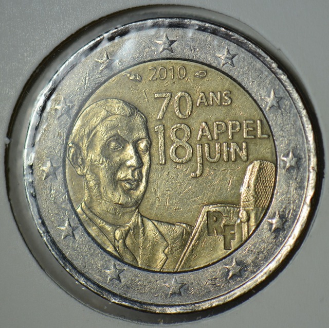 Fransa 2 Euro 2010 Hatıra-de Gaulle Nazi İşgaline Karşı Bbc'de Yaptığı Direniş Konuşmasının 70. Yılı