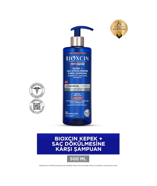 Bioxcin Men Sport Kepek Ve Saç Dökülmesine Karşı Şampuan 500 ml - Dökülme, Pullanma, Kaşıntı, Kepek Önleyici
