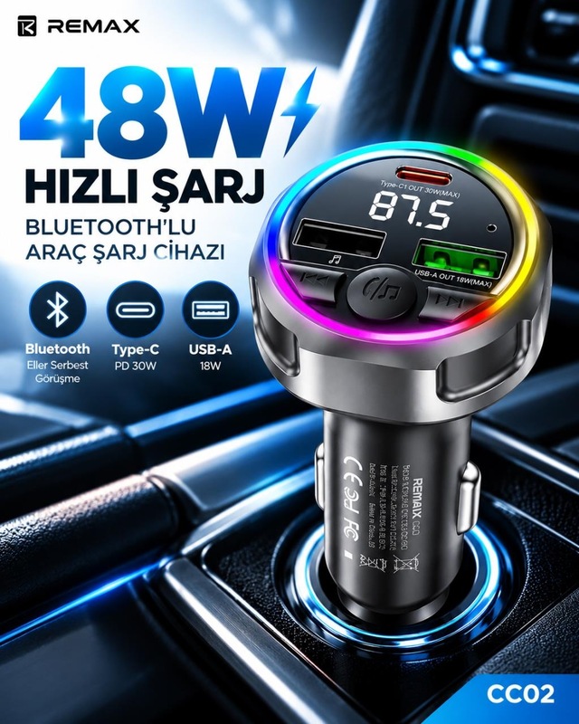 48w Rgb Işıklı Fm Transmitterli Araç Şarj Cihazı S