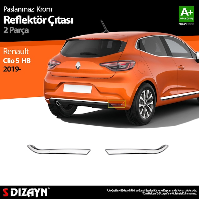 S-Dizayn Renault Clio 5 Krom Reflektör Çıtası 2 Prç. 2019 ve Üzer