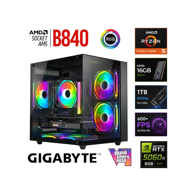 Xaser Apex X70 R5 7500F 16 GB 1 TB M.2 Nvme SSD 8 GB RTX5060 Ti Free Dos Masaüstü Oyuncu Bilgisayarı