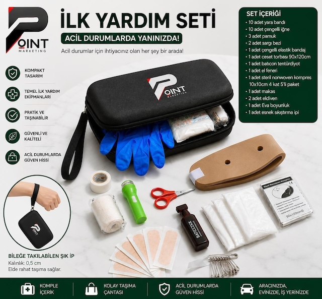 Araç İlk Yardım Seti Trafik Kanununa Uygun Tam Donanımlı İlk Yardım Çantası Siyah Acil Durum Seti