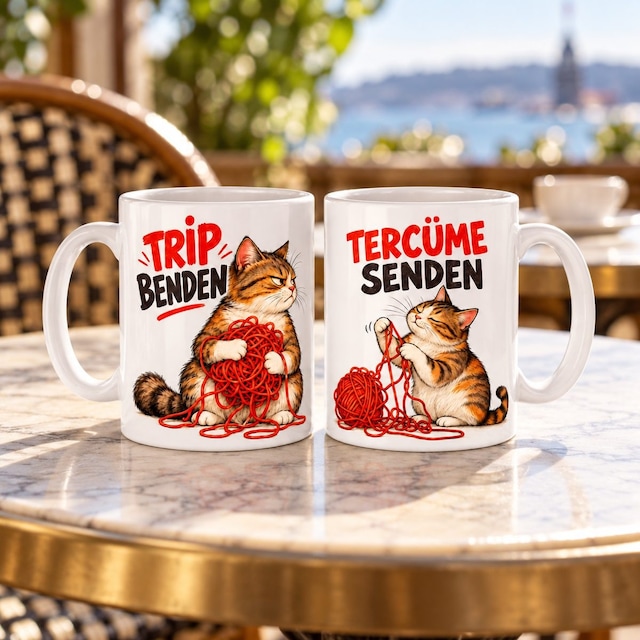 Trip Ve Tercüme 2'li Porselen Kupa Seti - Model 743