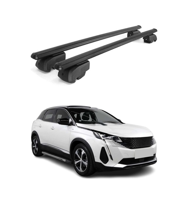 Peugeot 3008 Iı 2016-2024 Arası Uyumlu Port Bagaj Taşıyıcı Ara Atkı Alüminyum Siyah 2 Parça