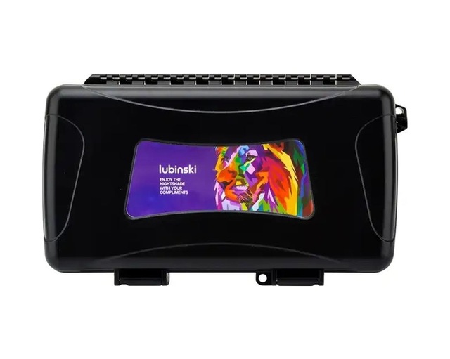 Lubinski Seyahat Puro Kutusu Humidor Kırılmaz Plastik Siyah Lion Logo 5's