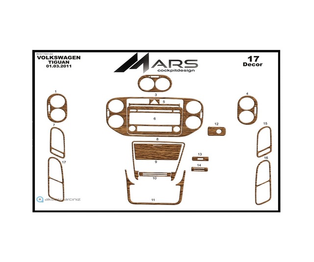 Volkswagen Tiguan Torpido Kaplama 2007-2010 20 Parça Açık Meşe