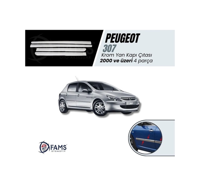Peugeot 307 Hb Krom Yan Kapı Çıtası 4 Prç. 2000 ve Üzeri P.çelik