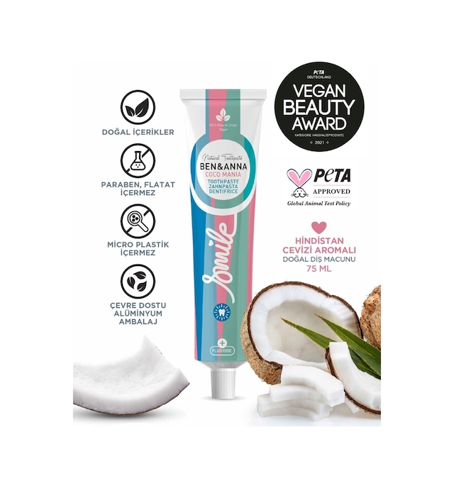 Ben & Anna Florürlü Hindistan Cevizi Aromalı Diş Macunu 75 Ml Ferah Nefes Vegan