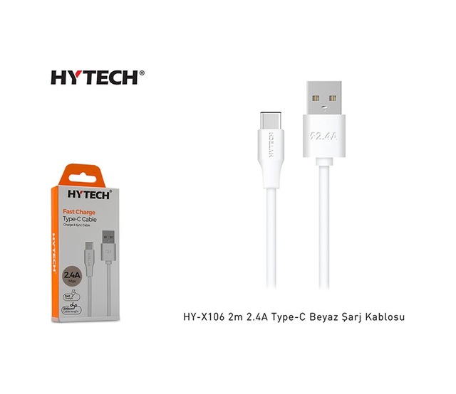 Hytech Hy-X106 2M 2.4A Type-C Beyaz Şarj Kablosu