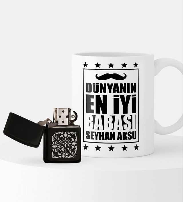 Kişiye Özel Dünyanın En İyi Babası Benzinli Çakmak ve Kupa Seti-5
