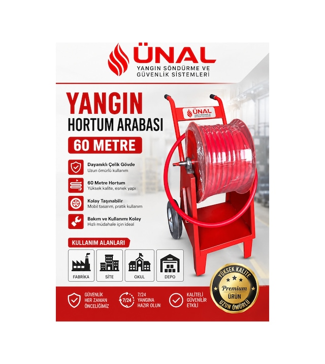 60 Metre Yangın Hortumu Arabası Mobil Yangın Hortum Makarası Çelik Gövde Fabrika Model 0180