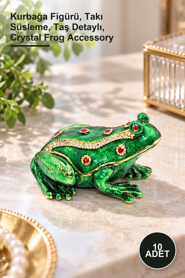 10 Adet Taşlı Tekli Kurbağa Aksesuarı Kurbağa Figürü, Takı Süsleme, Taş Detaylı, Crystal Frog Accessory