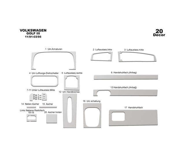 Volkswagen Golf 3 Torpido Kaplama 1991-1995 20 Parça Alüminyum